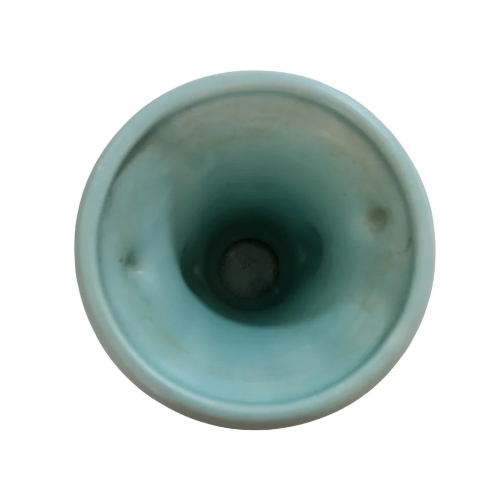 Vintage Art Deco Light Blue Matte Ceramic Double Handled Urn Vase 6 Inch